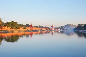The Mandalay Palace wall at sunrise, Mandalay, Myanmar. The last royal palace of the Burmese monarchy