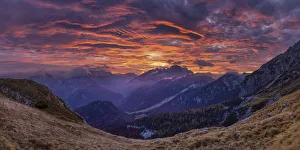 Skies Prints: Mangart Pass at Sunset, Triglav National Park, Julian Alps, Slovenia