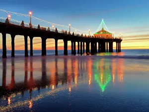 Los Angeles Prints: Manhattan Beach, Pier sunset Los Angeles, Southern California, USA