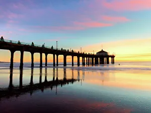 South Western Prints: Manhattan Beach Pier Sunset Los Angeles, County L.A Southern California, USA