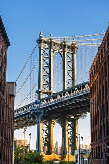 Brooklyn Bridge Gallery: The Manhattan bridge with the Empire state building framed in the bridge, New York, USA