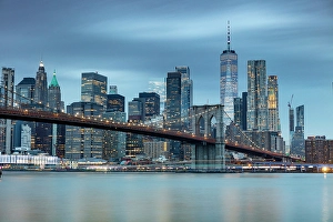 Brooklyn Bridge Prints: Manhattan and Brooklyn Bridge at dusk