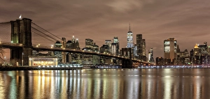 Brooklyn Bridge Prints: Manhattan and Brooklyn Bridge at dusk