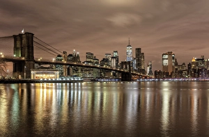 Brooklyn Bridge Prints: Manhattan, Brooklyn Bridge and Jane's Carousel at dusk