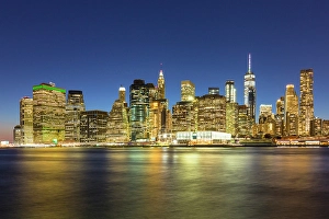Brooklyn Prints: Manhattan at dusk from Brooklyn Bridge Park, Brooklyn, New York City, New York, USA