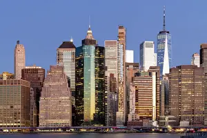Jersey City Prints: Manhattan at dusk from Exchange Placxe, Jersey City, New Jersey, USA