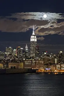 Dark Prints: Manhattan, Moonrise over the Empire State Building and Midtown Manhattan looking