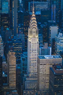 Manhattan, New York City, USA. Aerial view of the Chrysler Building at dusk