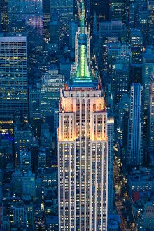 The City at Night Gallery: Manhattan, New York City, USA. Aerial view of the Empire State Building at dusk