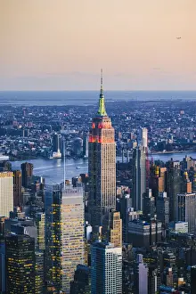 Manhattan, New York City, USA. Aerial view of the Empire State Building at dusk