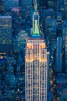 The City At Night Prints: Manhattan, New York City, USA. Aerial view of the Empire State Building at dusk