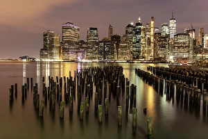 Pier 1 Prints: Manhattan from Pier 1 at dusk, Brooklyn Bridge Park
