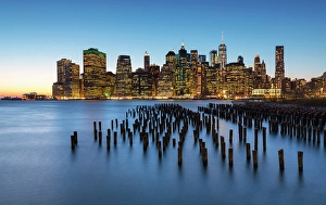 Pier 1 Prints: Manhattan from Pier 1 at dusk, Brooklyn Bridge Park