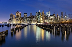Pier 1 Prints: Manhattan from Pier 1 at dusk, Brooklyn Bridge Park
