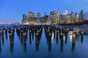 Pier 1 Prints: Manhattan from Pier 1 at dusk, Brooklyn Bridge Park
