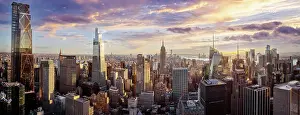 One Vanderbilt Prints: Manhattan Skyline View with the Empire State Building illuminated at sunset Manhattan