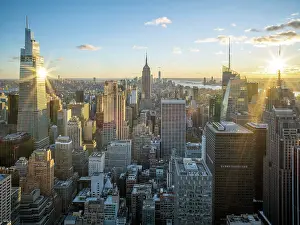 One Vanderbilt Prints: Manhattan Skyline View with the Empire State Building illuminated at sunset Manhattan
