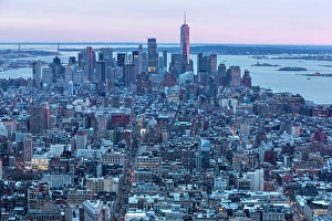 Manhattan and the One World Trade Centre at dusk, from the Empire State Building, Manhattan, New York City, New York, USA