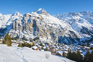 MAorren, Berner Oberland, canton of Bern, Switzerland. The village with Eiger, Maonch