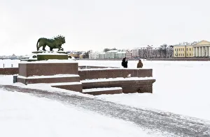 Lions Prints: Marble lion at the Dvortsovaya pier of the Admiralty Embankment