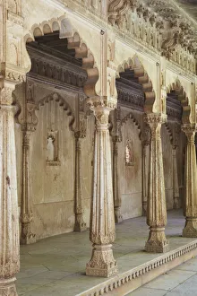 Marble pillars in courtyard in City Palace, Udaipur, Rajasthan, India