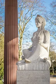 Bad Homburg Prints: Marble sculpture of the Greek goddess Hygieia at the Elisabethenbrunnen in the spa gardens of Bad Homburg vor der Hohe