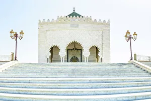 Arab Culture Prints: Marble steps and facade of Mausoleum of Mohammed V, Rabat, Morocco