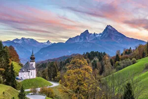 Images Dated 5th January 2018: Maria Gern, Berchtesgaden, Bavaria, Germany, Europe. The church of Maria Gern at sunset
