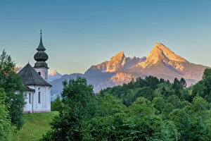 Images Dated 24th August 2023: Maria Gern and Mount Watzmann in background, Berchtesgaden, Bavaria, Germany, Europe