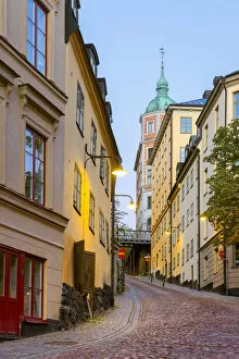 Mariaberget, Stockholm, Sweden. City street at dusk