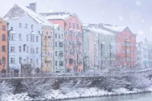 Facades Collection: Mariahilf facades on a snowy day, Innsbruck, Tyrol, Austria