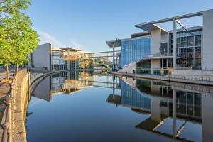 Mirror Image Prints: Marie-Elisabeth-Luders-House with Paul-Lobe-House at dawn, Berlin, Germany