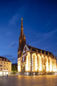 Marktplatz Prints: Marienkapelle at dusk, Wurzburg, Bavaria, Germany