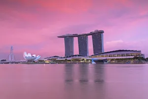 5 Star Hotel Prints: Marina Bay Sands Hotel at sunset, Marina Bay, Singapore