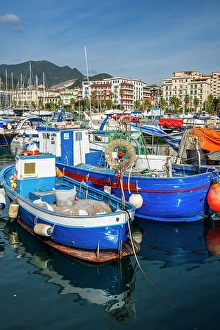 Corniche Prints: Marina and city skyline, Salerno, Campania, Italy