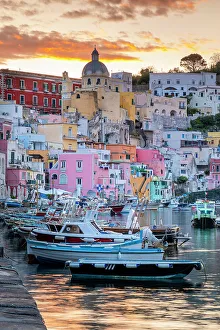 Promenades Prints: Marina di Corricella at Sunrise, Procida, Campania, Italy