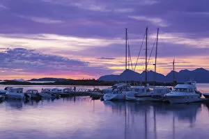 Marina at sunset, Kjerringoy, Nordland, Norway