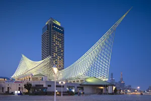 Kansai Collection: Maritime Museum at dusk, Kobe, Kansai, Japan