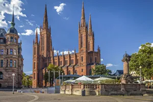 Market column and market church, Wiesbaden, Hesse, Germany