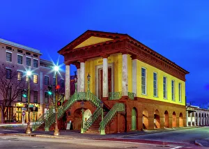 French Quarter Prints: Market Hall, illuminated, Dusk Charleston, South Carolina, USA