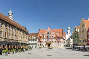 Urban Scene Prints: Market place with Steuerhaus, GroBzunft and Kreuzherrnkirche church, Memmingen