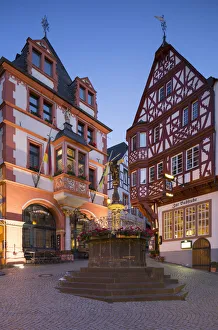 Marktplatz Prints: Market Square at dusk, Bernkastel-Kues, Rhineland-Palatinate, Germany