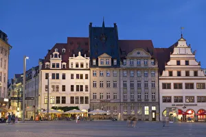 Leipzig Prints: Market Square at dusk, Leipzig, Saxony, Germany