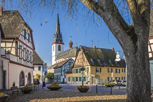 Village Square Prints: Market square of the wine village Erbach, Rheingau, Hesse, Germany