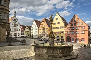 Romantic Road Collection: Marktplatz fountain and market square in the old town of Rothenburg ob der Tauber