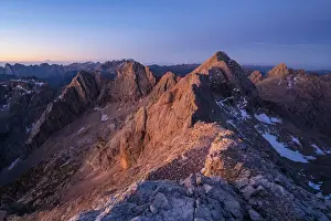 Marmolada south face at sunrise from Ombretta mount during summer