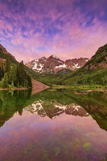 Waters Edge Prints: Maroon Bells Reflecting in Maroon Lake at Sunrise, near Aspen, Colorado, USA