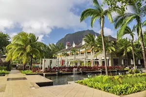 The Marriott Mauritius Resort luxury hotel at Le Morne on the Indian Ocean island of Mauritius, East Africa. June 2024
