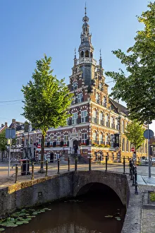 Martini Church and canal, Franeker, Friesland, Netherlands