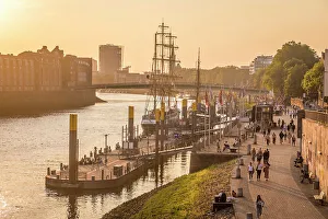 Ships Prints: Martini pier on a summer evening, Bremen, Germany